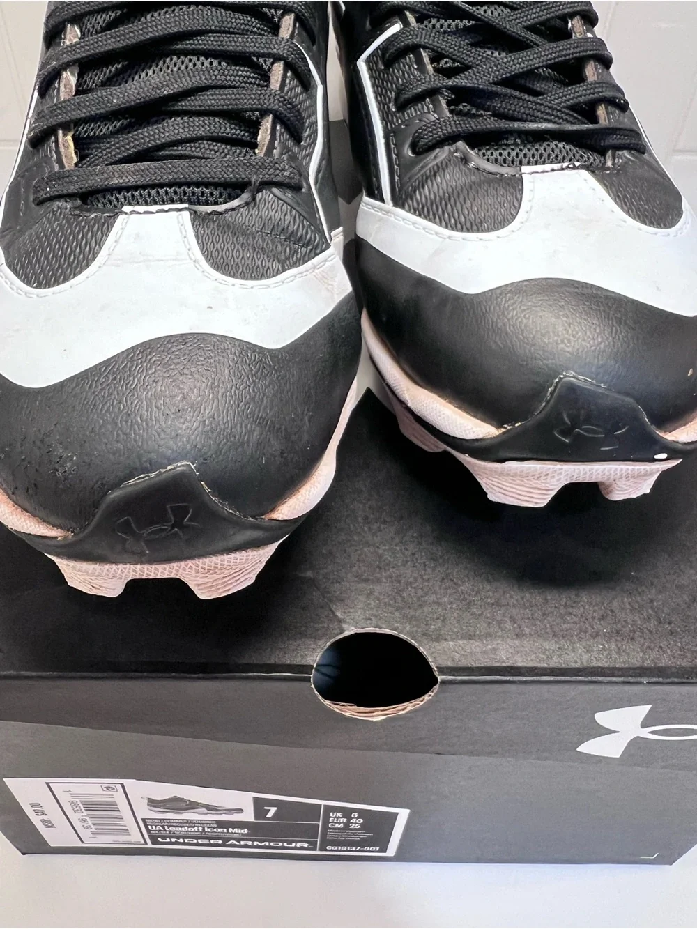Under Armour Mens Baseball Cleats Size 7 UA Leadoff Icon Mid Black White